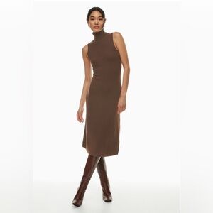Sleeveless Turtleneck Midi Dress in Brown